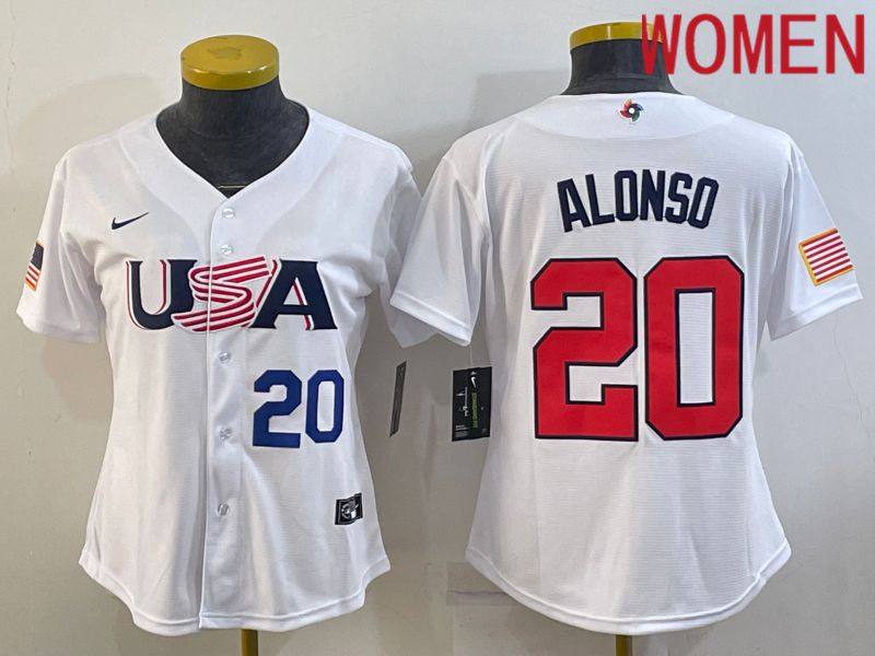 Women 2023 World Cub USA #20 Alonso White Nike MLB Jersey